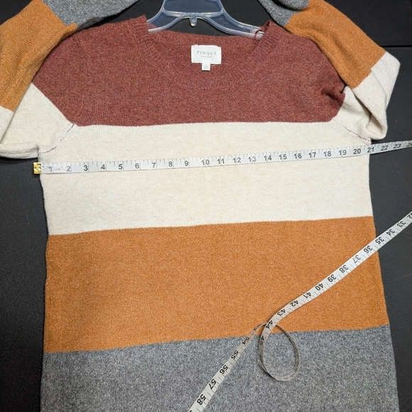 Pinque Cozy Color Block Crew Neck Sweater in Brown Cream Orange And Grey Large - Picture 6 of 7